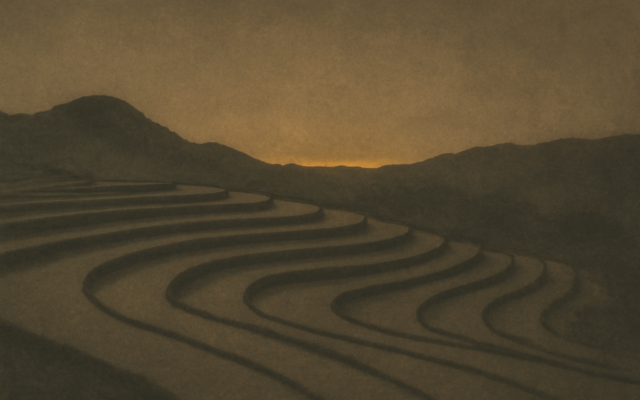 terraced field dusk