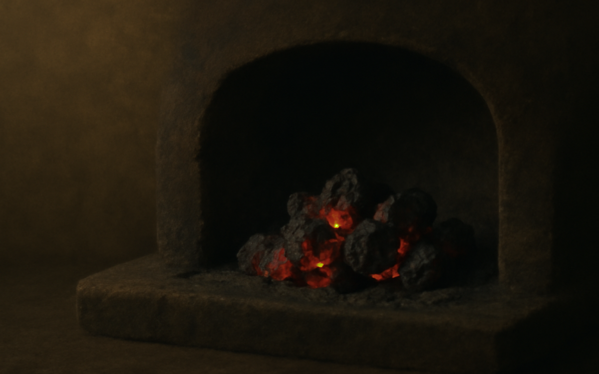 glowing embers dark hearth