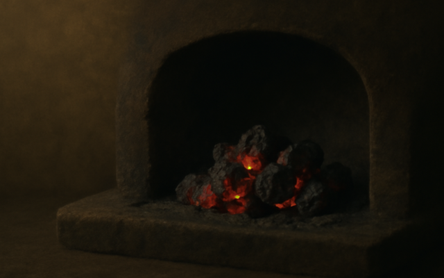 glowing embers dark hearth