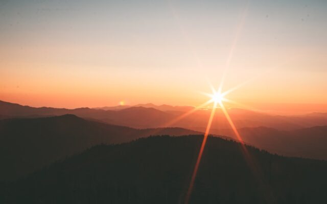 silhoutte of mountains during sunset