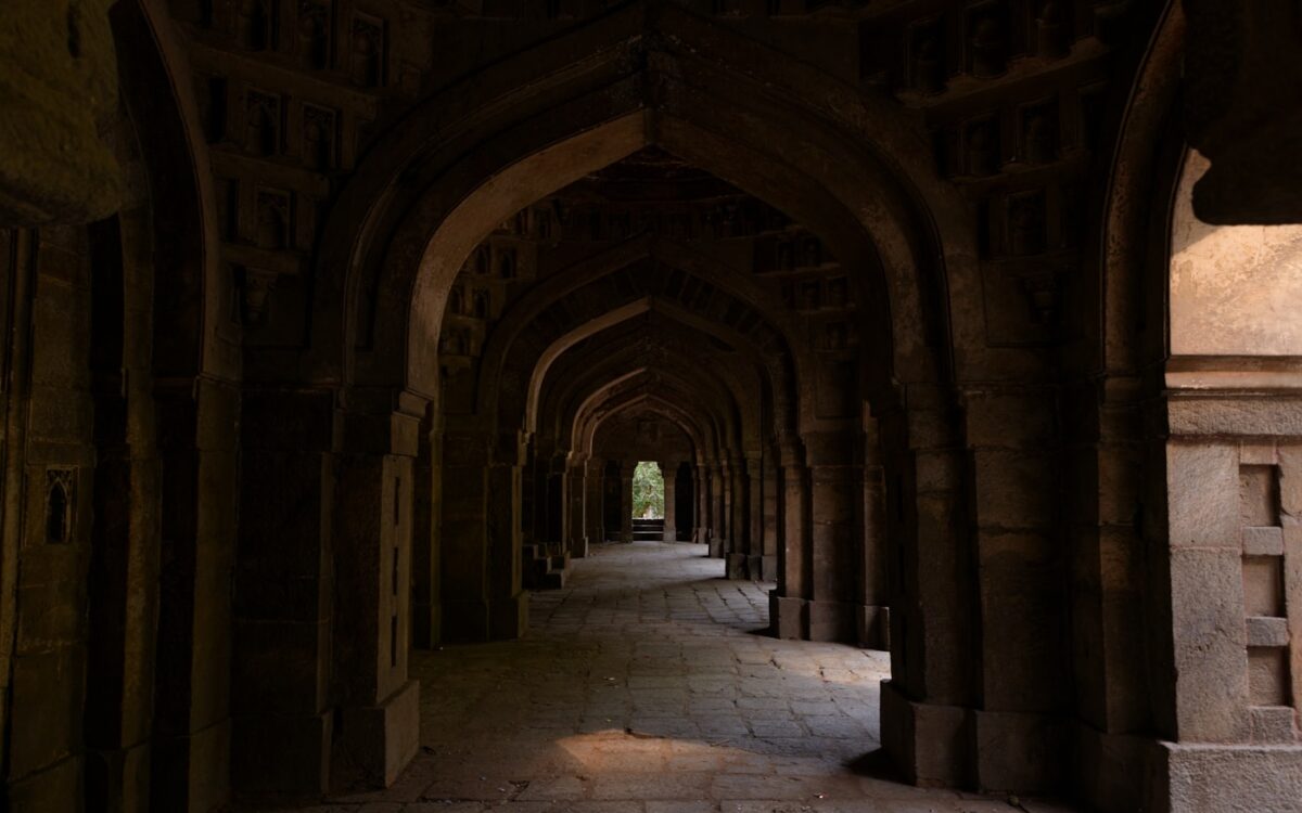Arched hallway in an ancient stone building