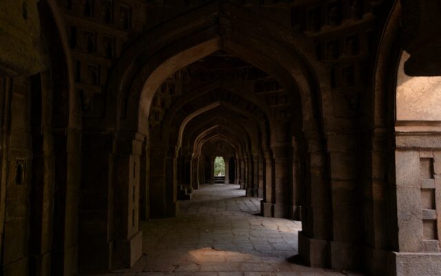 Arched hallway in an ancient stone building
