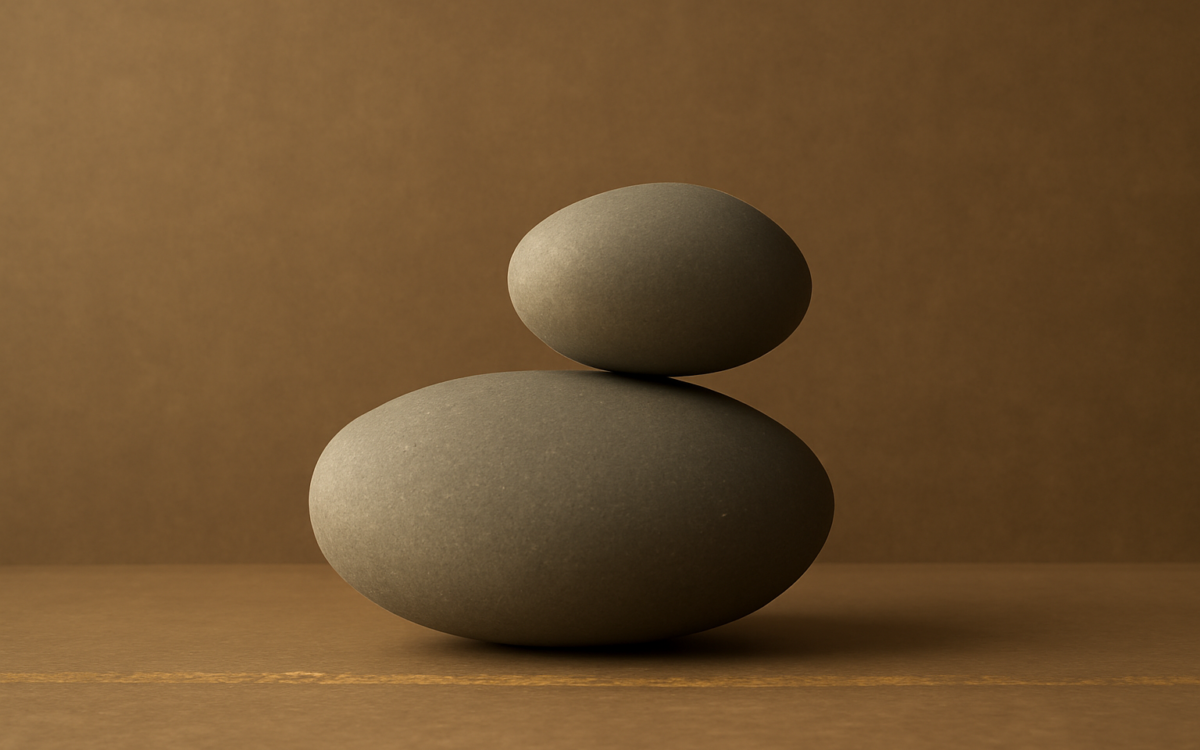 two smooth pebbles balanced