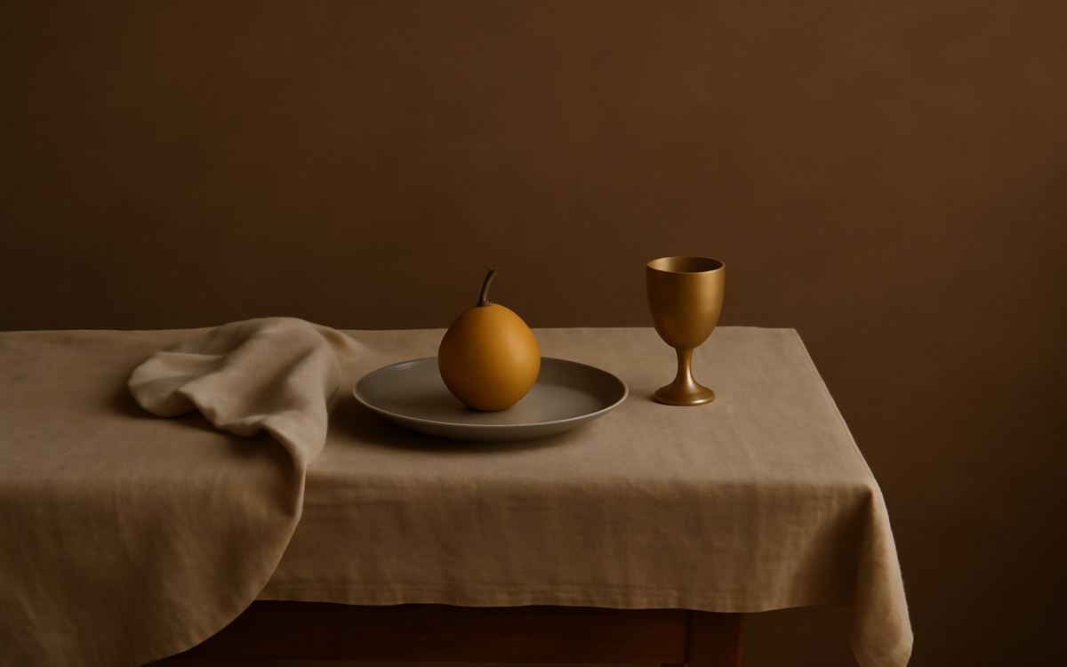 timber dining table linen light
