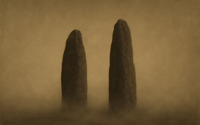 twin standing stones mist