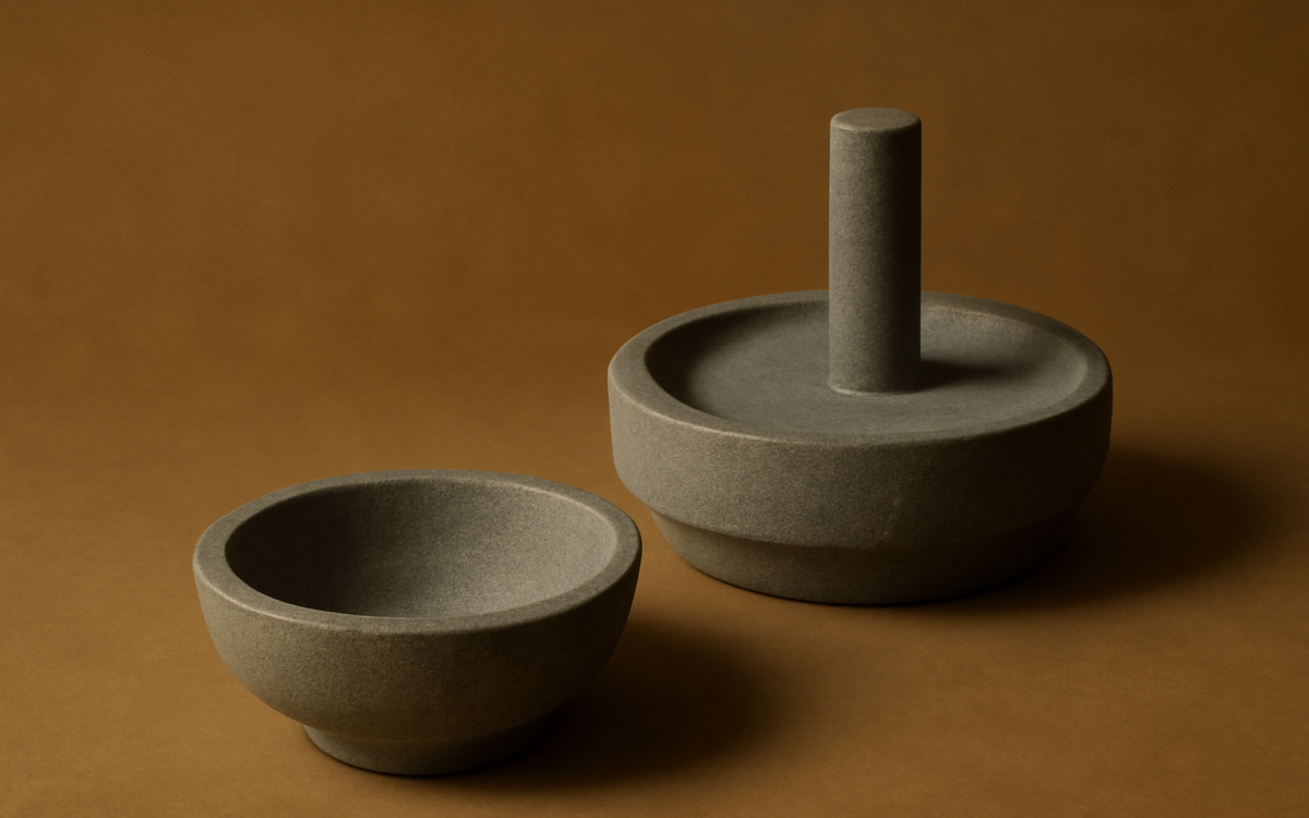 two grinding stones grey
