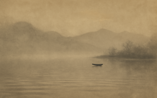 ink wash mist lake