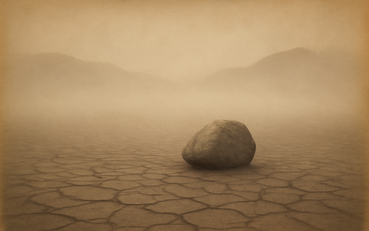 dry lakebed stone mist