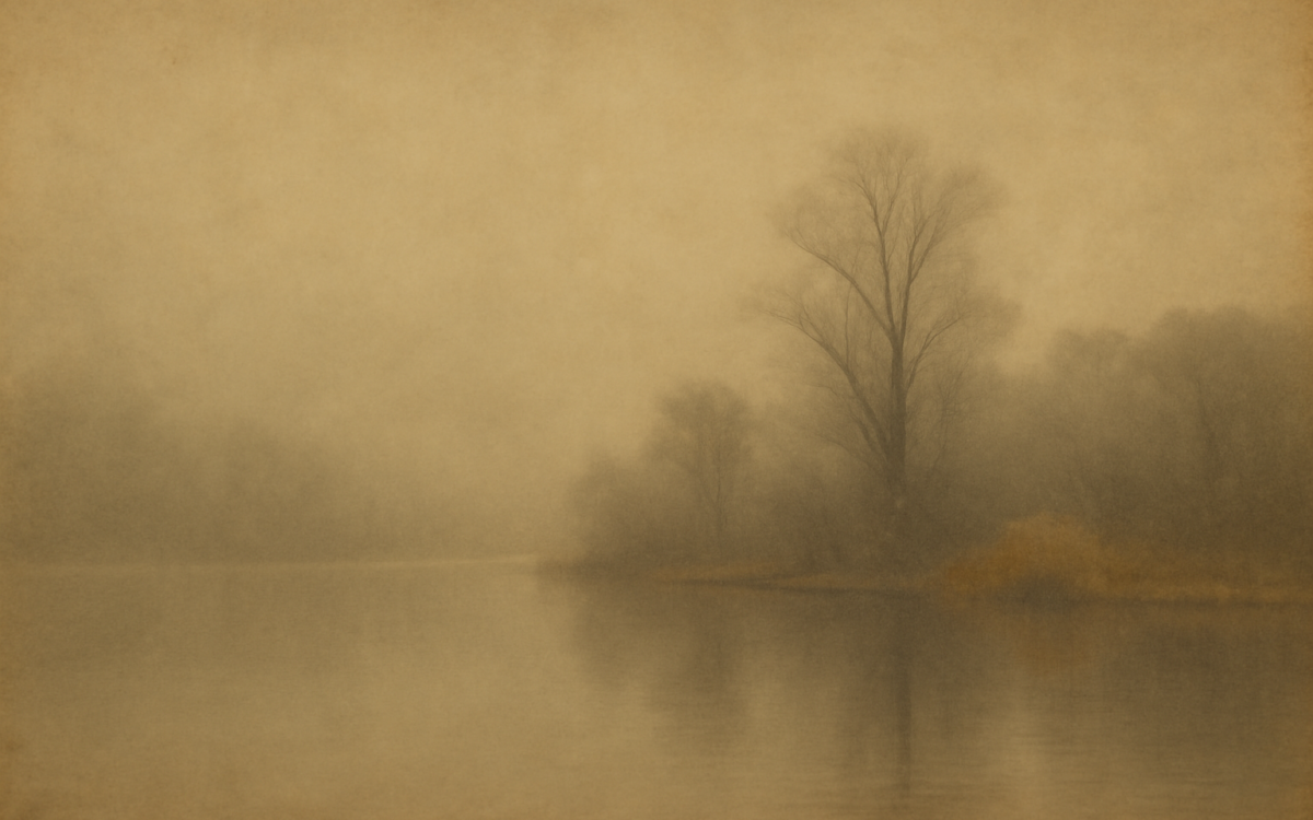 mist over still lake