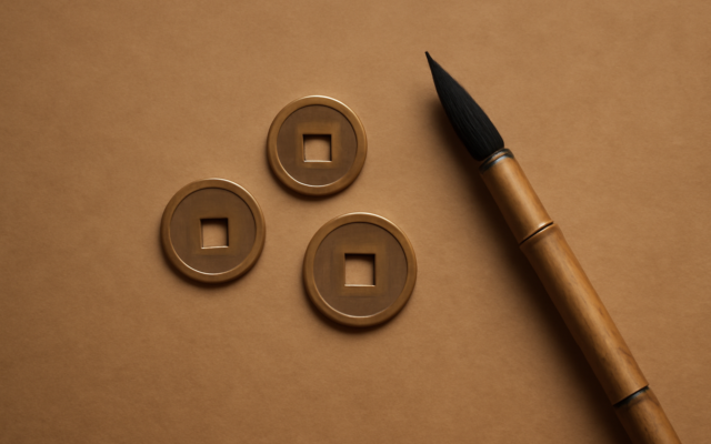 bronze coins bamboo ink