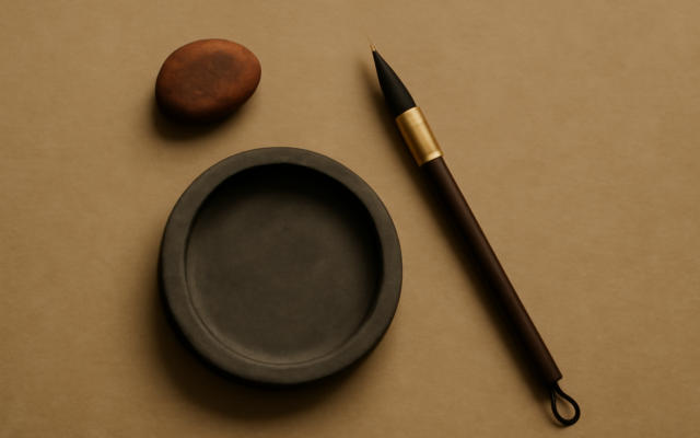 ink brush water stone