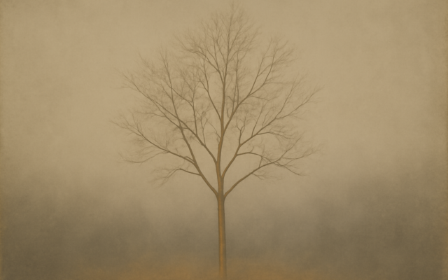 bare tree autumn mist