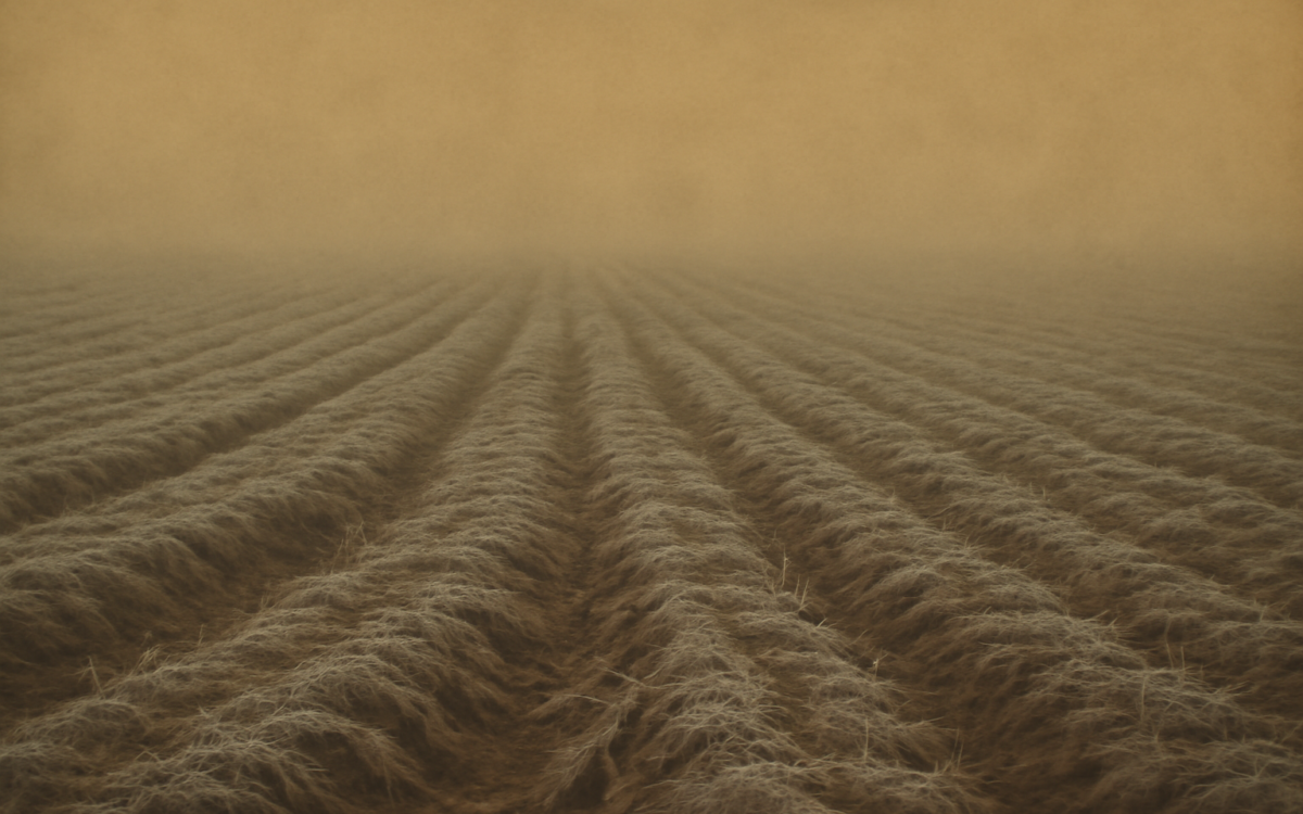frost-covered ploughed field
