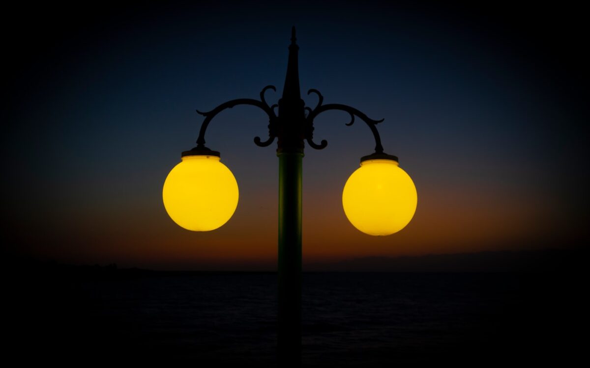 black and yellow street lantern