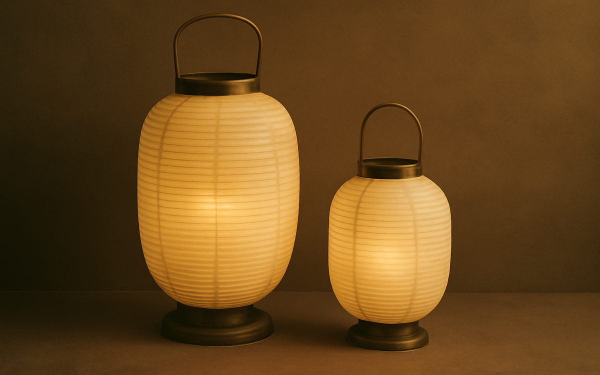 two lit lanterns