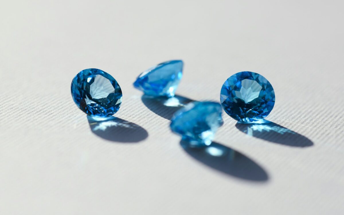 blue stone on white surface