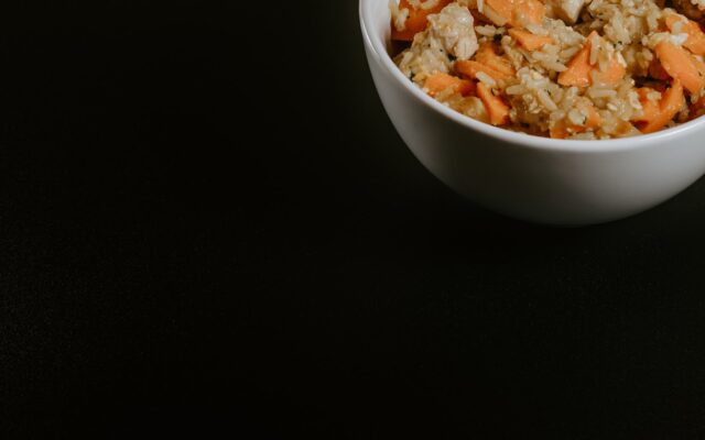 white ceramic bowl with brown food