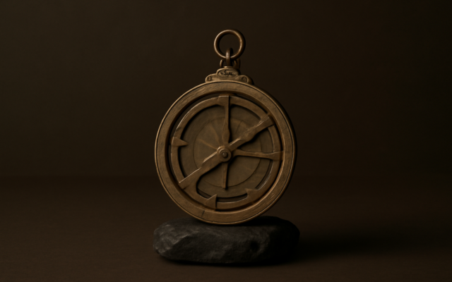 bronze astrolabe stone dark