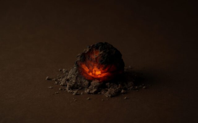 Glowing embers and ash in the dark, evoking the 1936 Fire Rat (Bing Zi) Chinese zodiac year