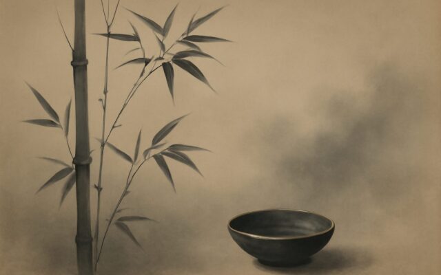 Ink-wash bamboo in mist, evoking the 1974 Wood Tiger (Jia Yin) year in Chinese astrology