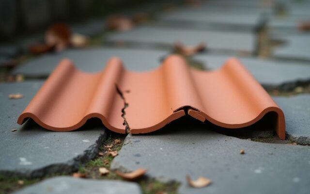 Three cracked terracotta roof tiles lying on stone, evoking the three penalties of Ba Zi punishments