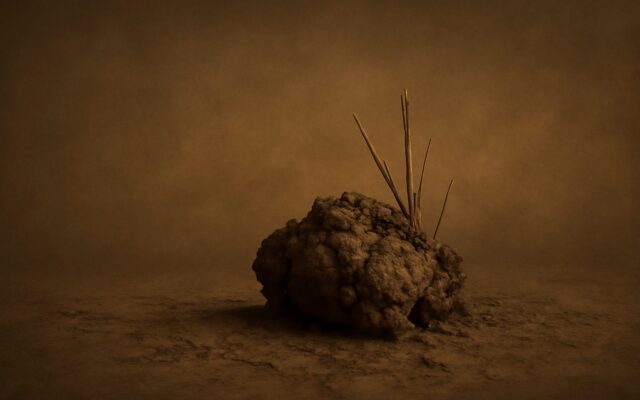 Clod of dry earth with a few dry stalks, a backdrop for the Earth Goat (Ji Wei) year and its meaning