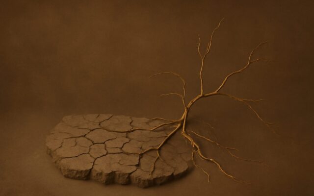 Roots gripping cracked earth, reflecting the Earth Tiger (Wu Yin) year and its meaning