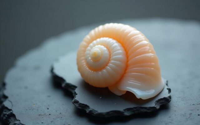 Spiral shell on grey slate, its curve recalling the ear studied in Chinese face reading