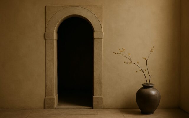 Quiet stone entryway in soft light, illustrating the feng shui entryway as the first impression of qi
