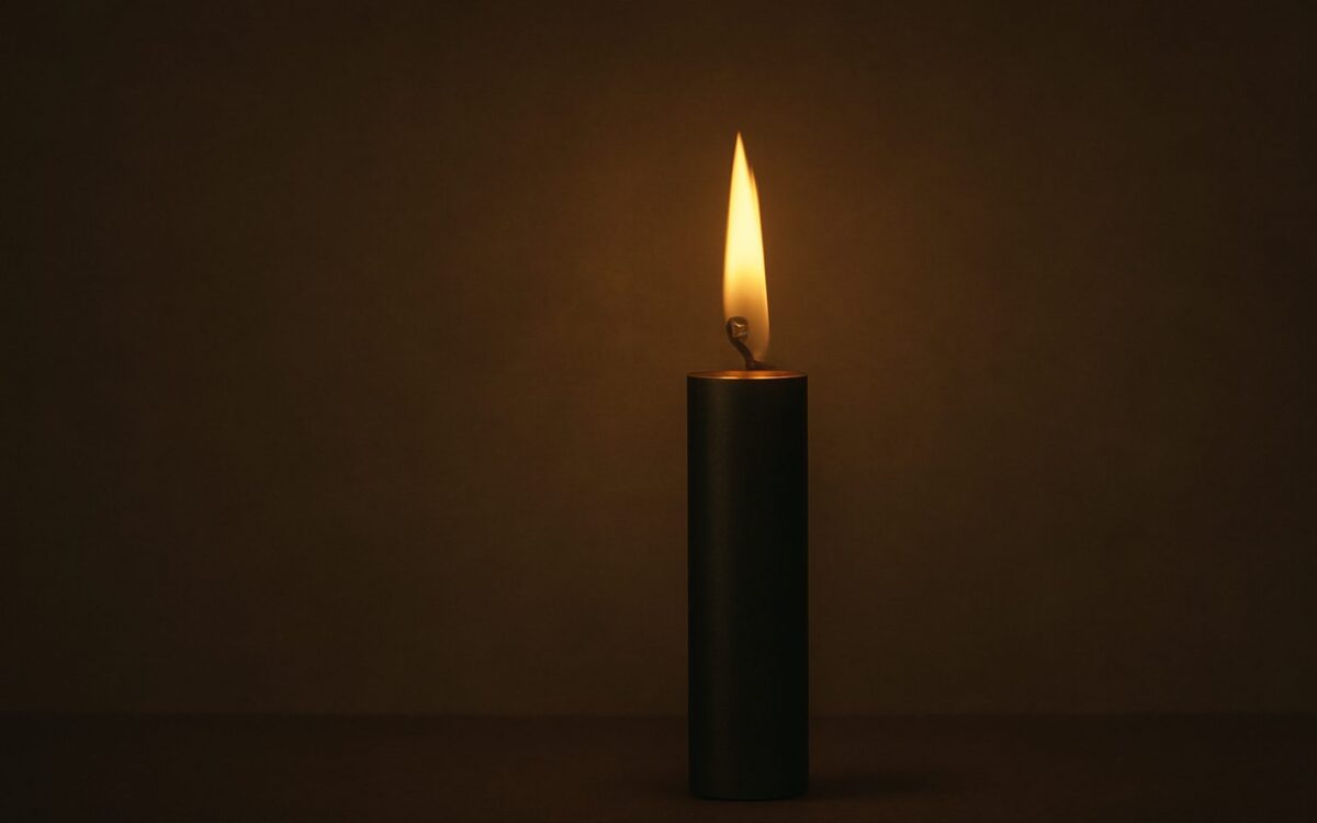 Single candle flame in darkness, evoking the Fire Pig (Ding Hai) year in Chinese astrology