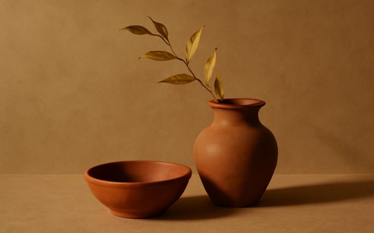 Terracotta vase with a dried branch beside a clay bowl, illustrating the Ji Si day pillar and its spouse palace