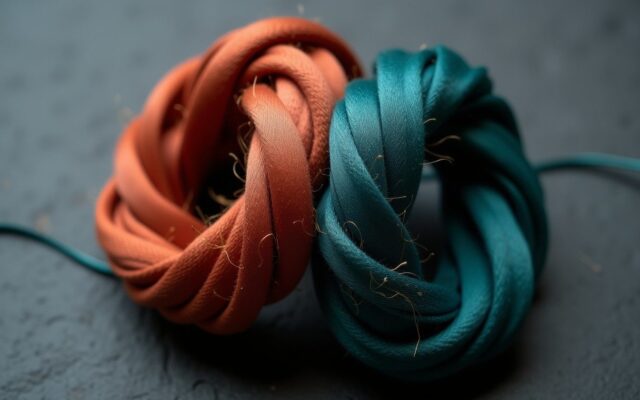 Two silk cords loosely twisted together, evoking the mixed Monkey and Pig pairing