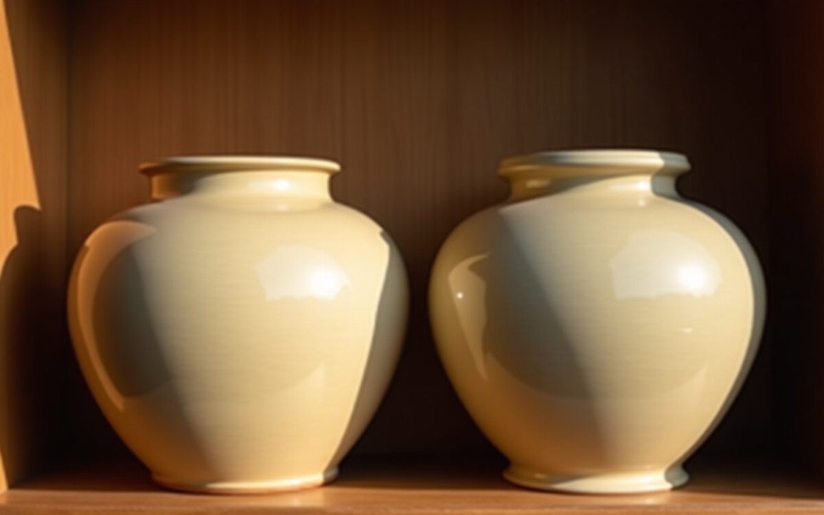 Two rounded earthenware jars side by side, evoking Pig compatibility in the Chinese zodiac