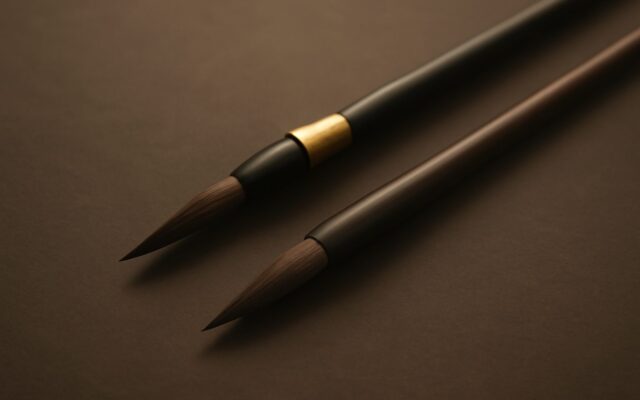 Two ink brushes at rest, illustrating Rabbit and Horse compatibility