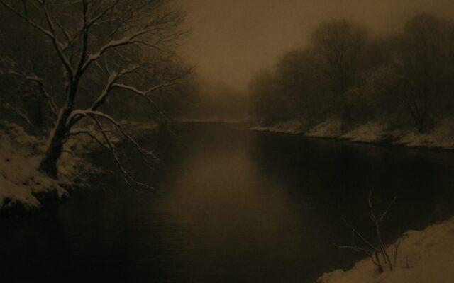 Dark river in winter, a backdrop for Ren Water born in winter and its seasonal strength