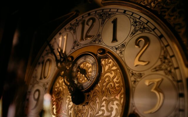 Antique brass clock face: the birth time sets the chart