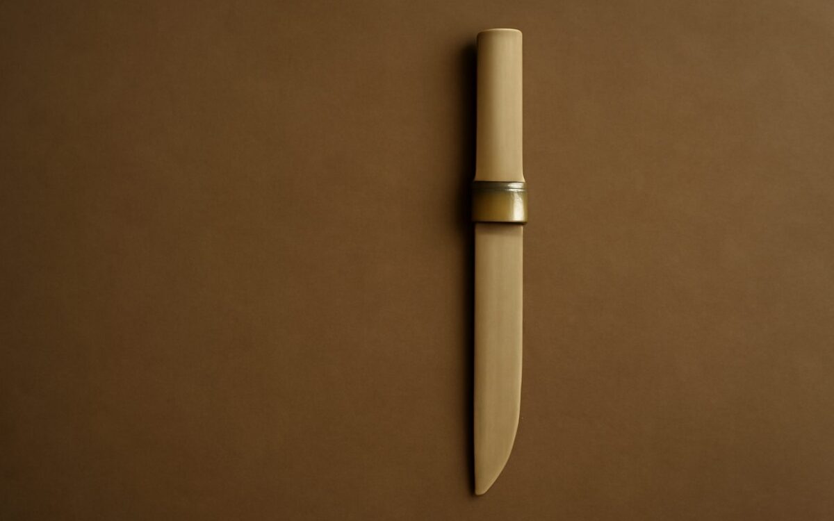 Pale-handled knife laid on a brown surface, illustrating the Wood Rooster (Yi You) year in Chinese astrology