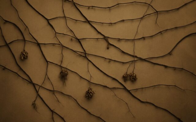 Dried vines clinging to a wall, illustrating the Yi You day pillar in Ba Zi