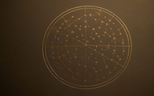 Bronze star map etched with fine lines on a dark ground, for reading your Zi Wei Dou Shu chart in Singapore